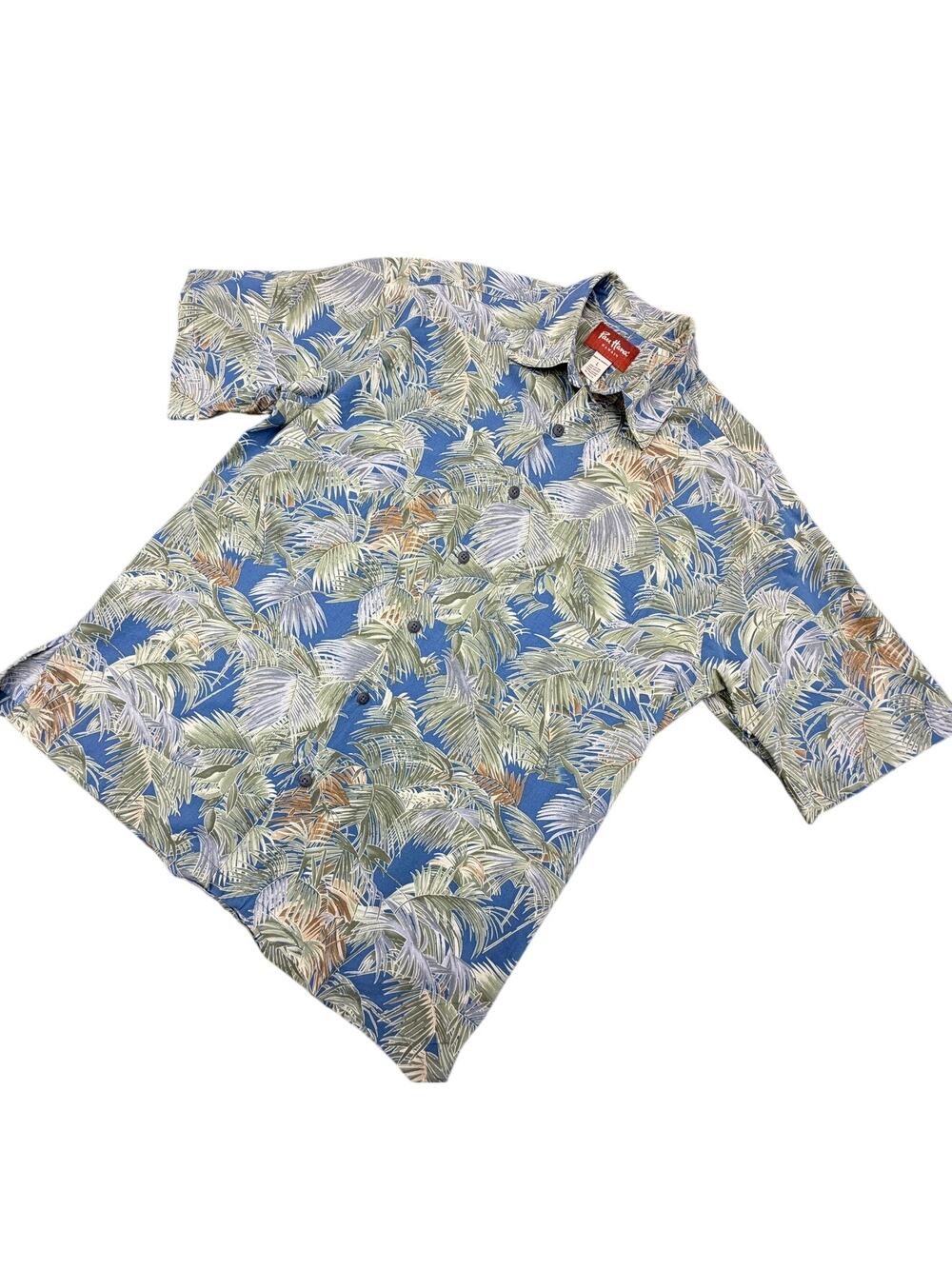 Pau Hana Hawaii Aloha Shirt Mens Large Blue Palm Leaf Cotton Viscose